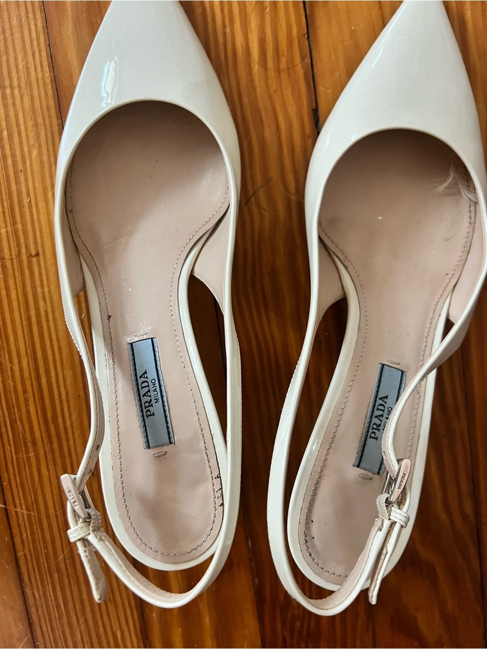 PRADA Ivory Patent Leather Pointed Toe Heels, Size 7 - Picture 10 of 10